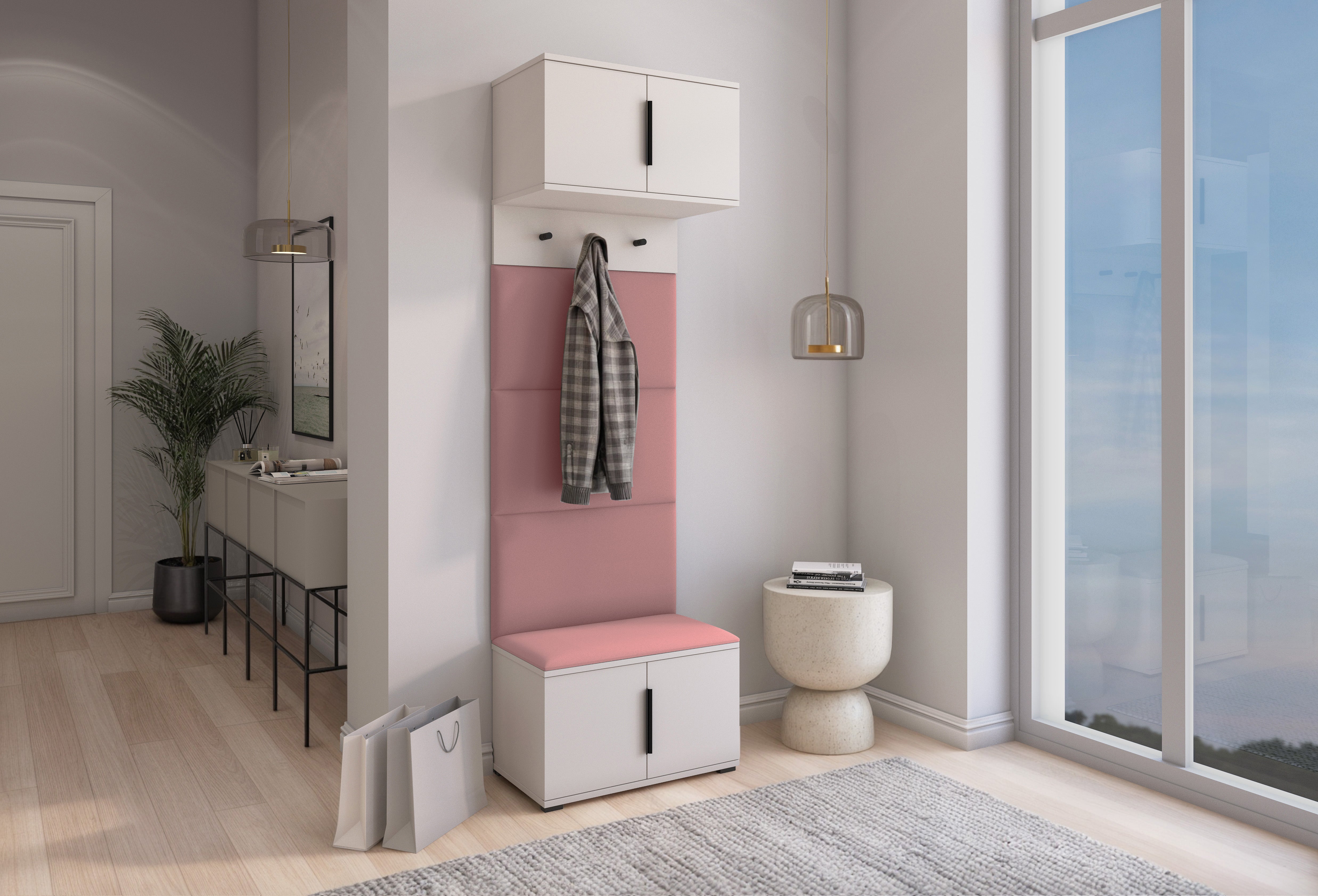 PK Bianco 5 Hallway Wardrobe Set – Upholstered Panels in Various Colours