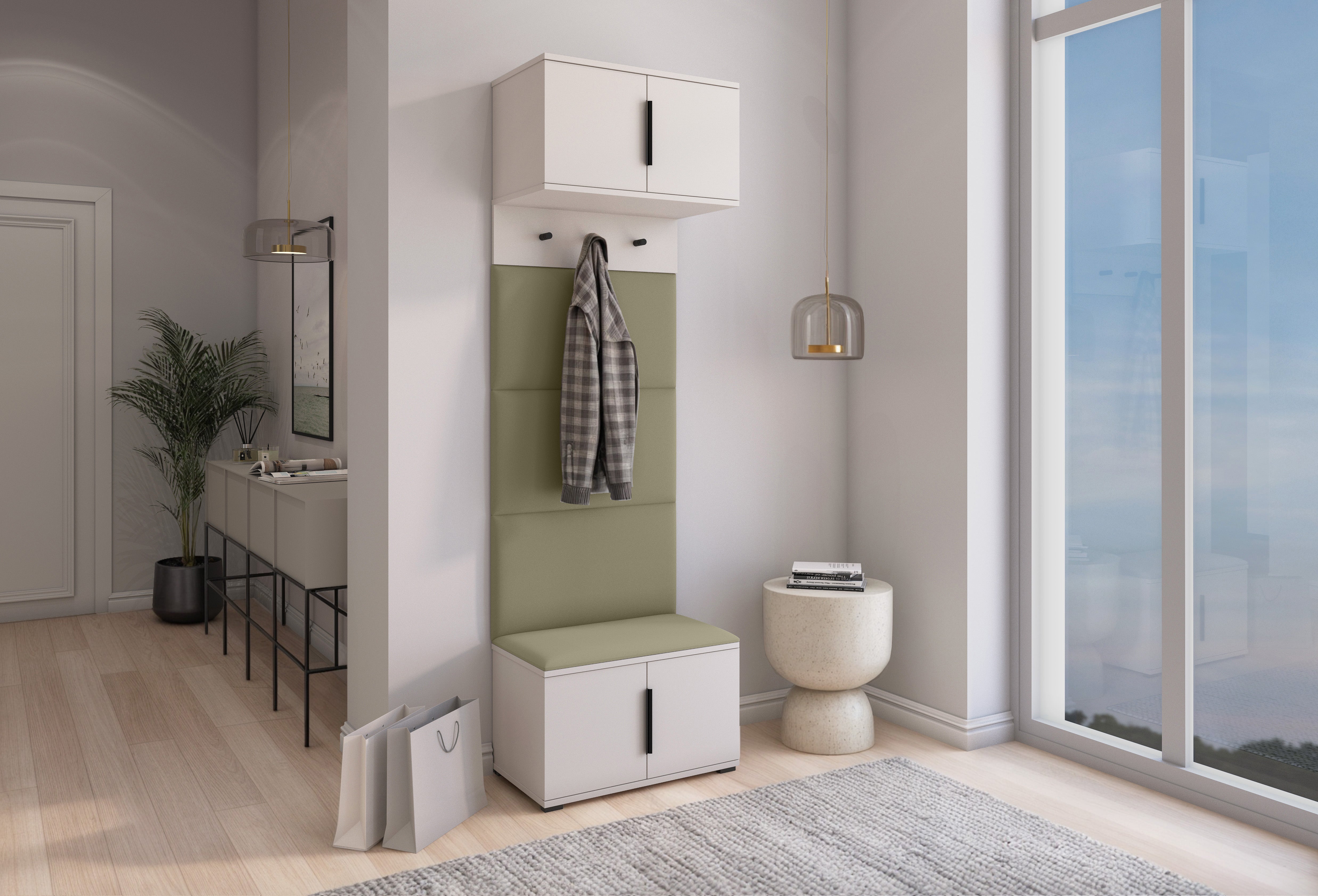 PK Bianco 5 Hallway Wardrobe Set – Upholstered Panels in Various Colours