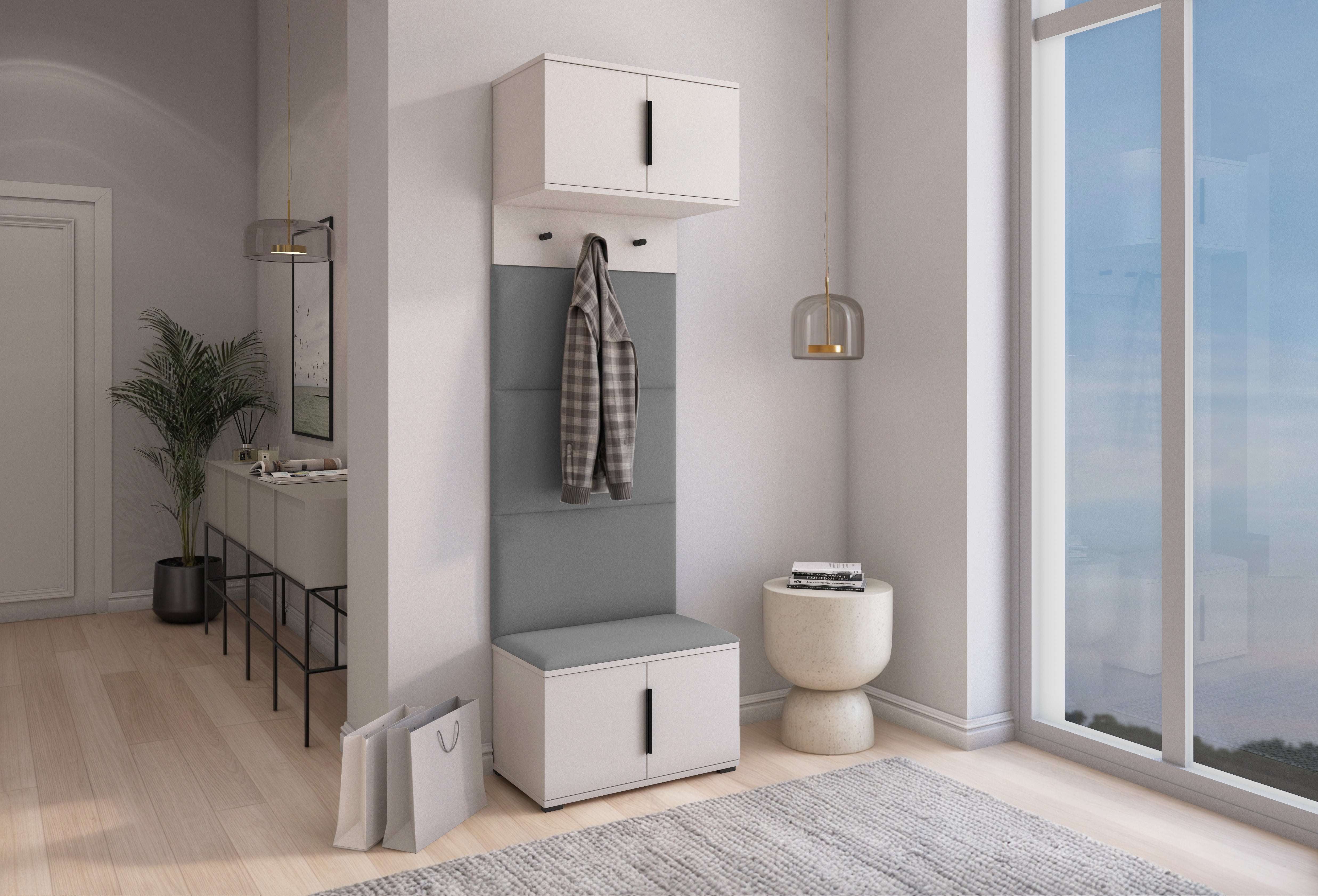 PK Bianco 5 Hallway Wardrobe Set – Upholstered Panels in Various Colours