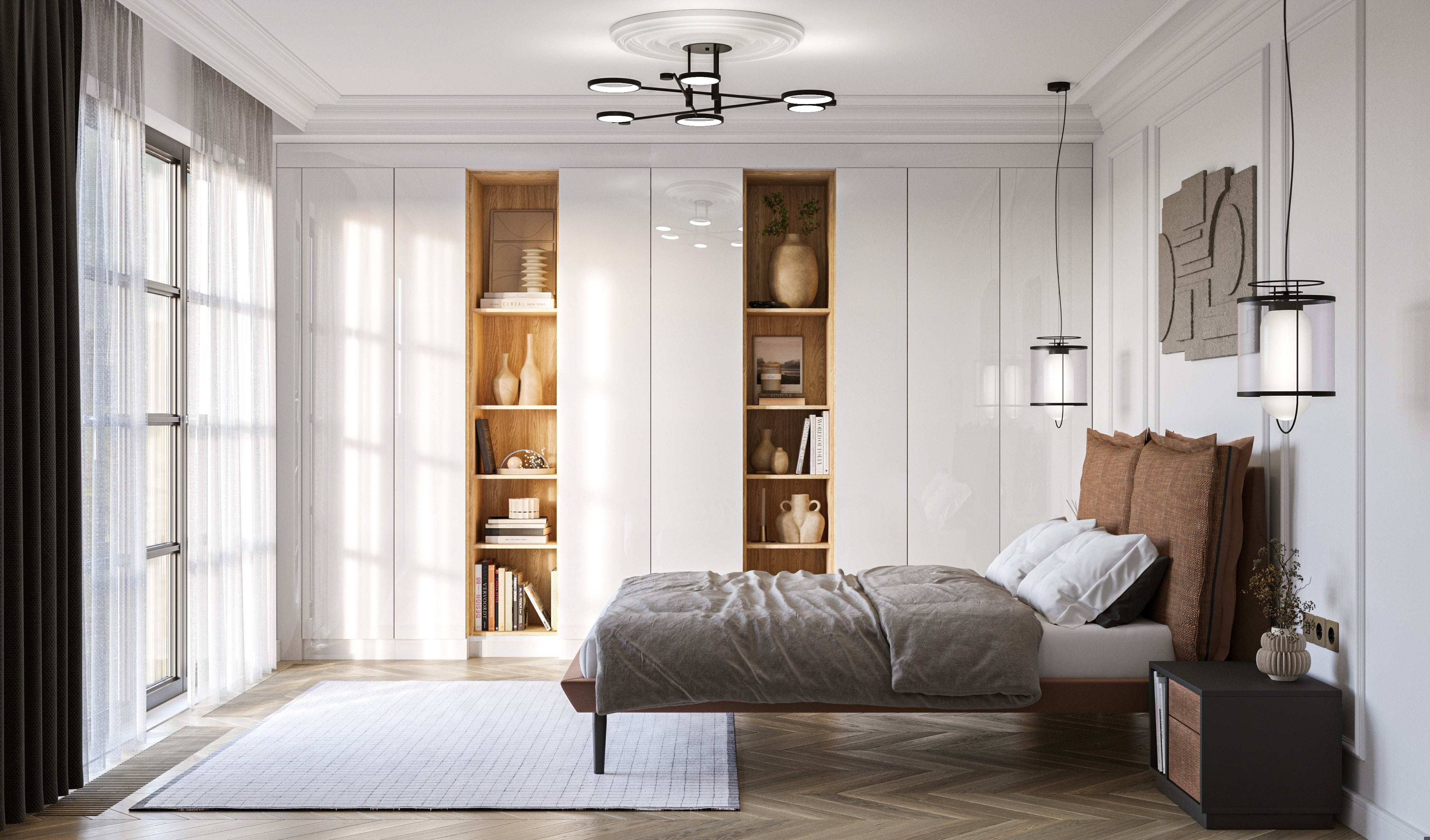 SLEEP VARIA Customizable Bedroom Build-in System with Nightstands – Oiled Oak / White Gloss