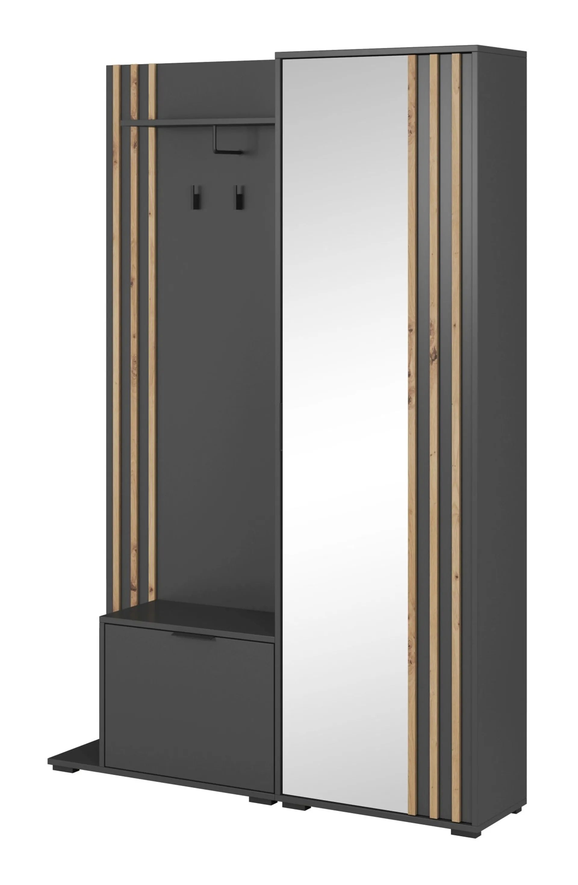 Nelly Hallway Wardrobe - Graphite / Artisan Slat / Mirror