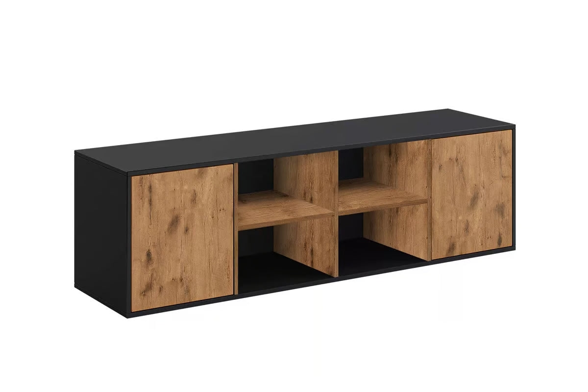 Customizable Murphy Bed Horizontal Basic Furniture Set Black and Lancelot Oak 90, 120, 140 x 200 cm