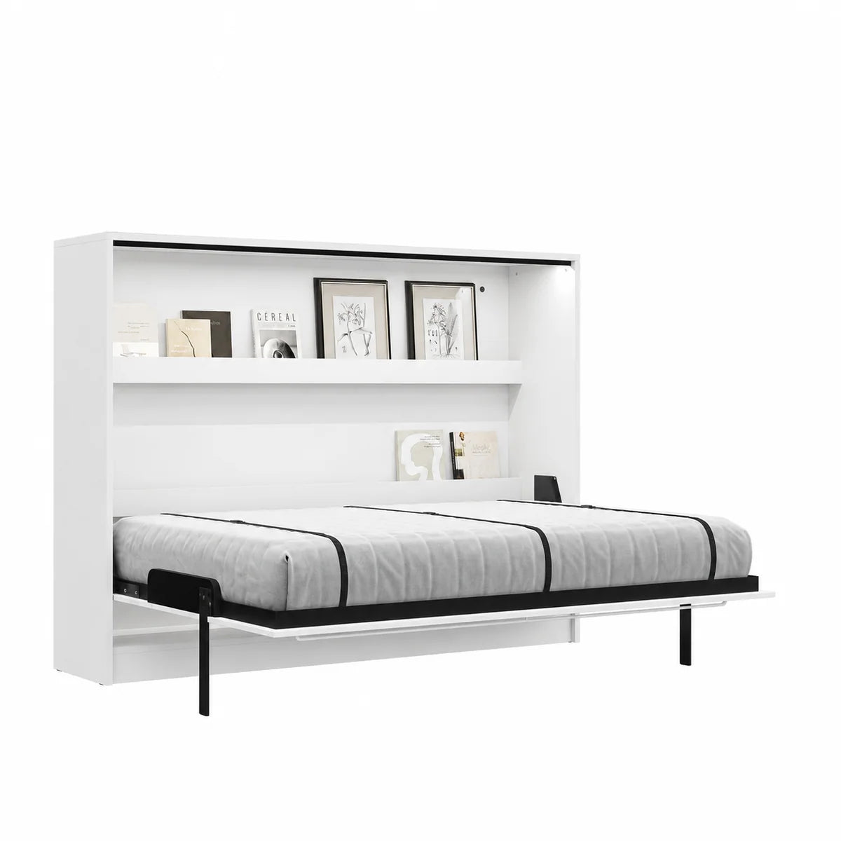 Customizable Genius COMFORT Horizontal Murphy Bed Furniture Set 140 × 200 cm – White Matt