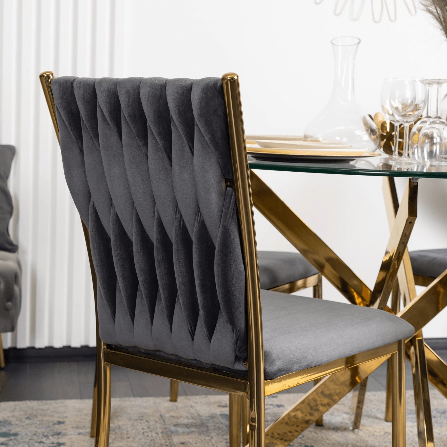 Elite DAN Chair – Gray Velvet & Gold Frame