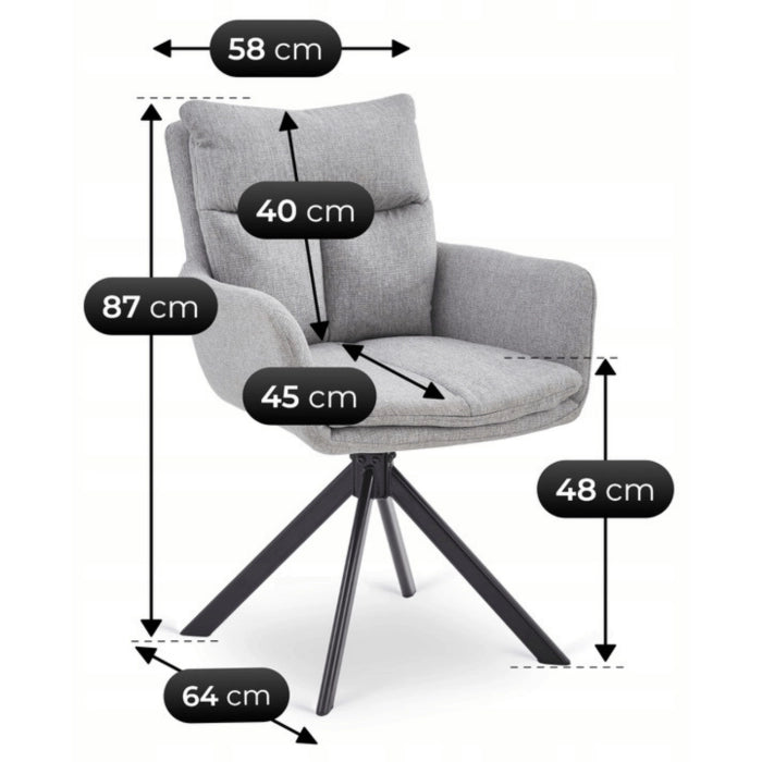 Elite PAUL Modern Upholstered Swivel Chair- Grey