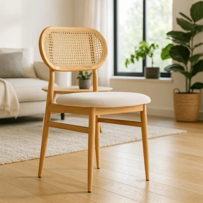 Elite ALTEA Upholstered Wooden Chair Oak / Beige – Classic Retro with Openwork Design