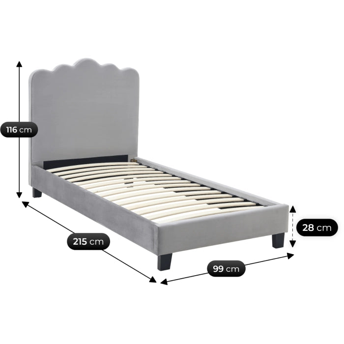 Elite CRATER Velour Single Bed with Colour Options- 90 x 200 cm
