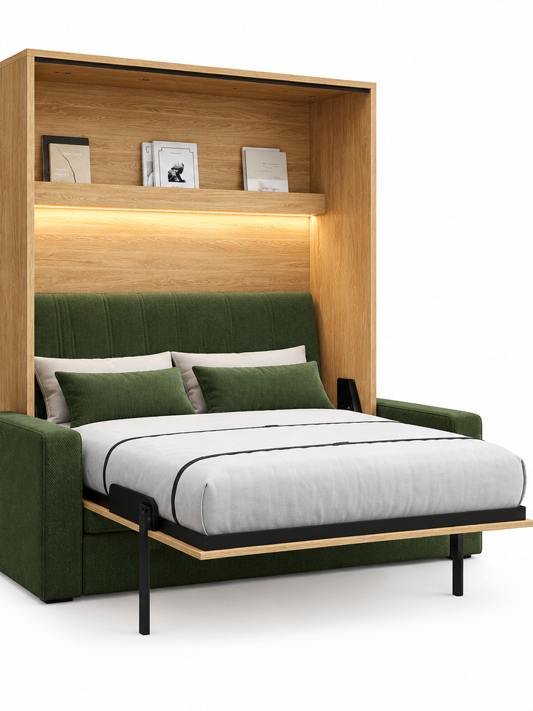 Customizable Genius Comfort Murphy Bed with Sofa 140 x 200 cm – Oiled Oak