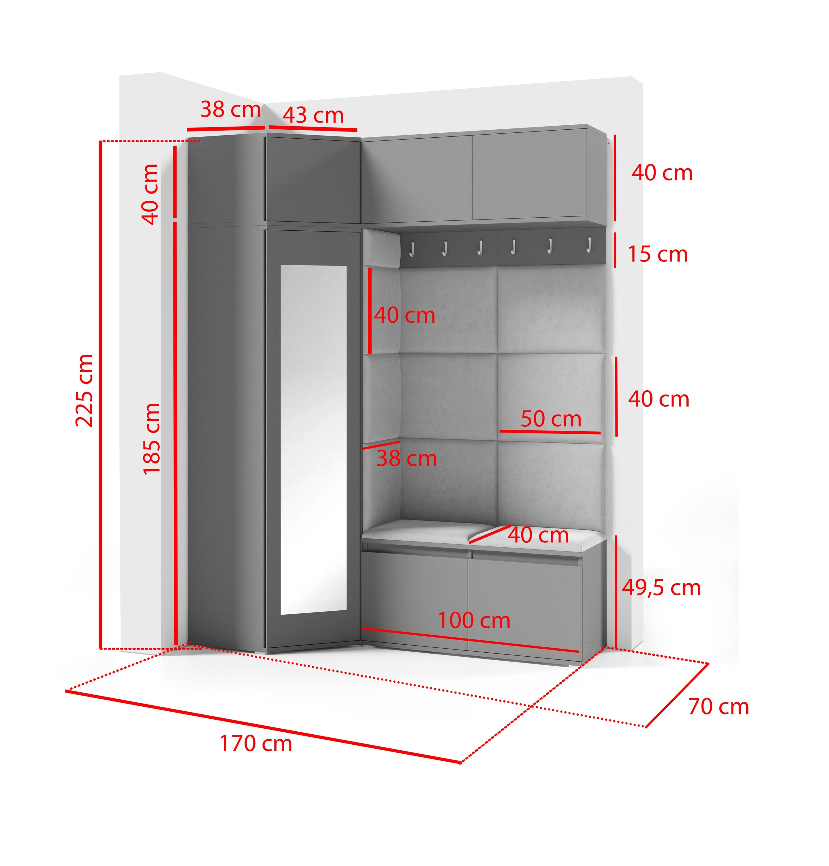 PK Emi 38 Hallway Wardrobe White - Upholstered Panels in Various Colours