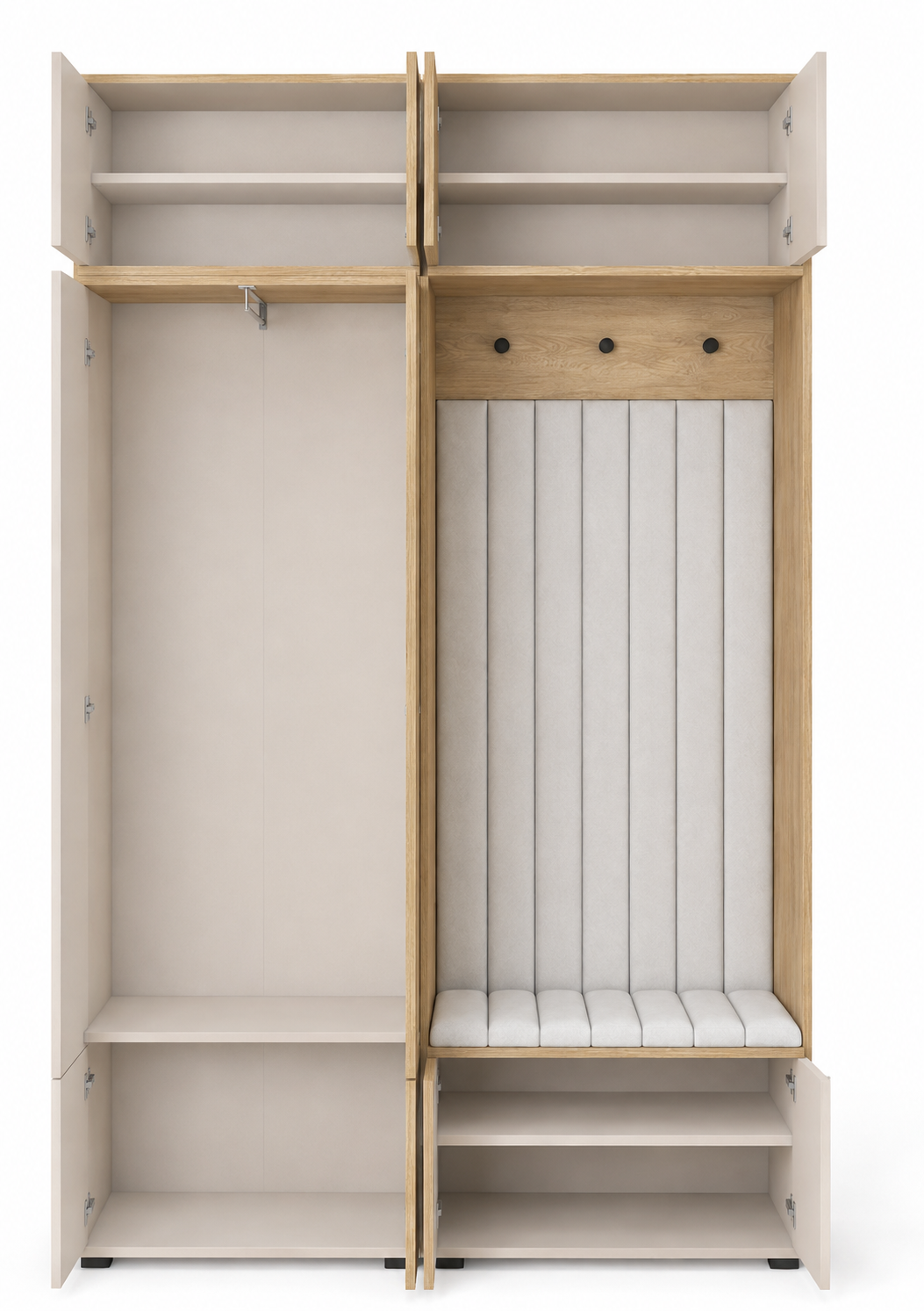 Bello Hallway Wardrobe Set 2 – Choose Leg Height, Mirror & Panel Colour | Cashmere & Cremona Oak