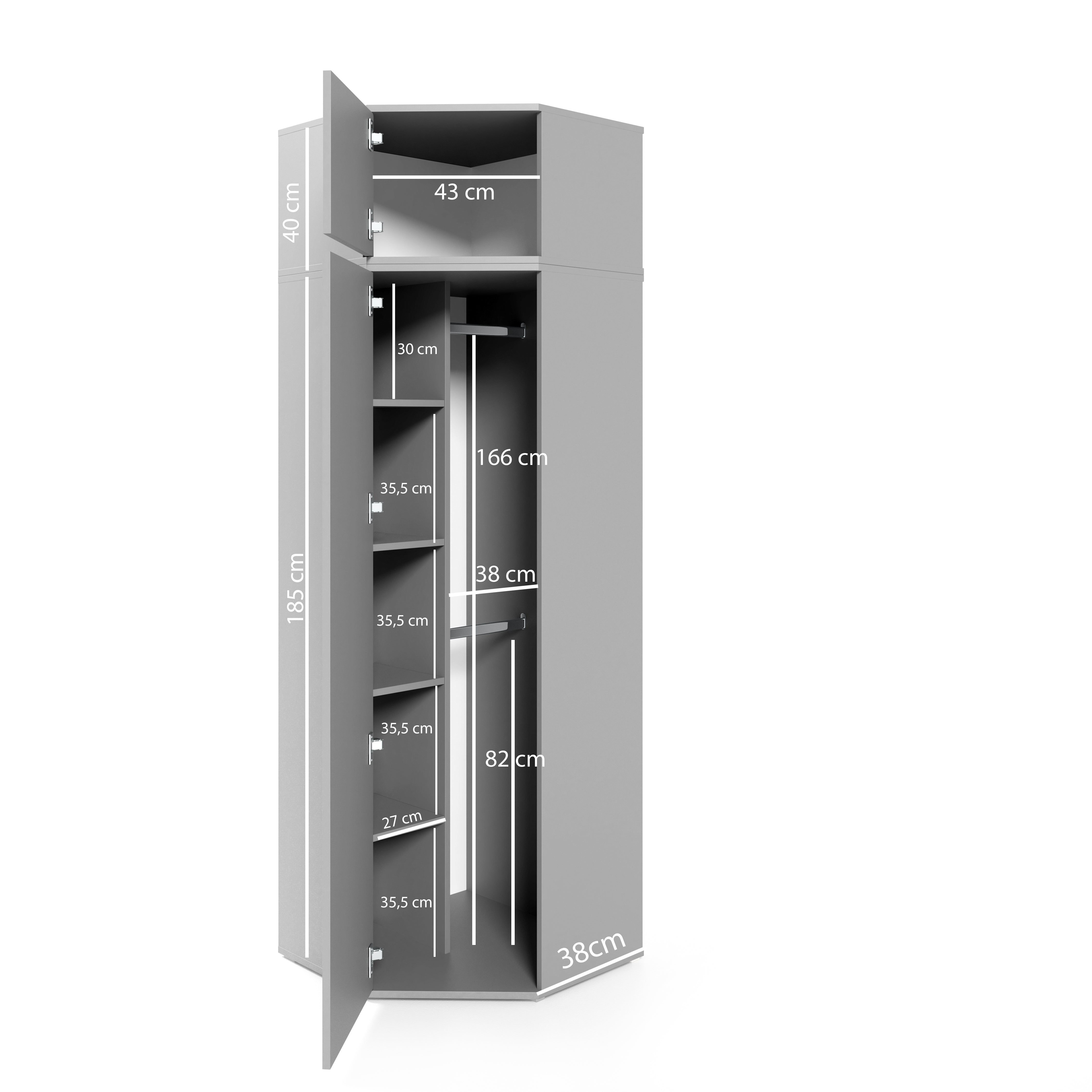 PK Bianco Corner Wardrobe with Overhead Cabinet – Cashmere