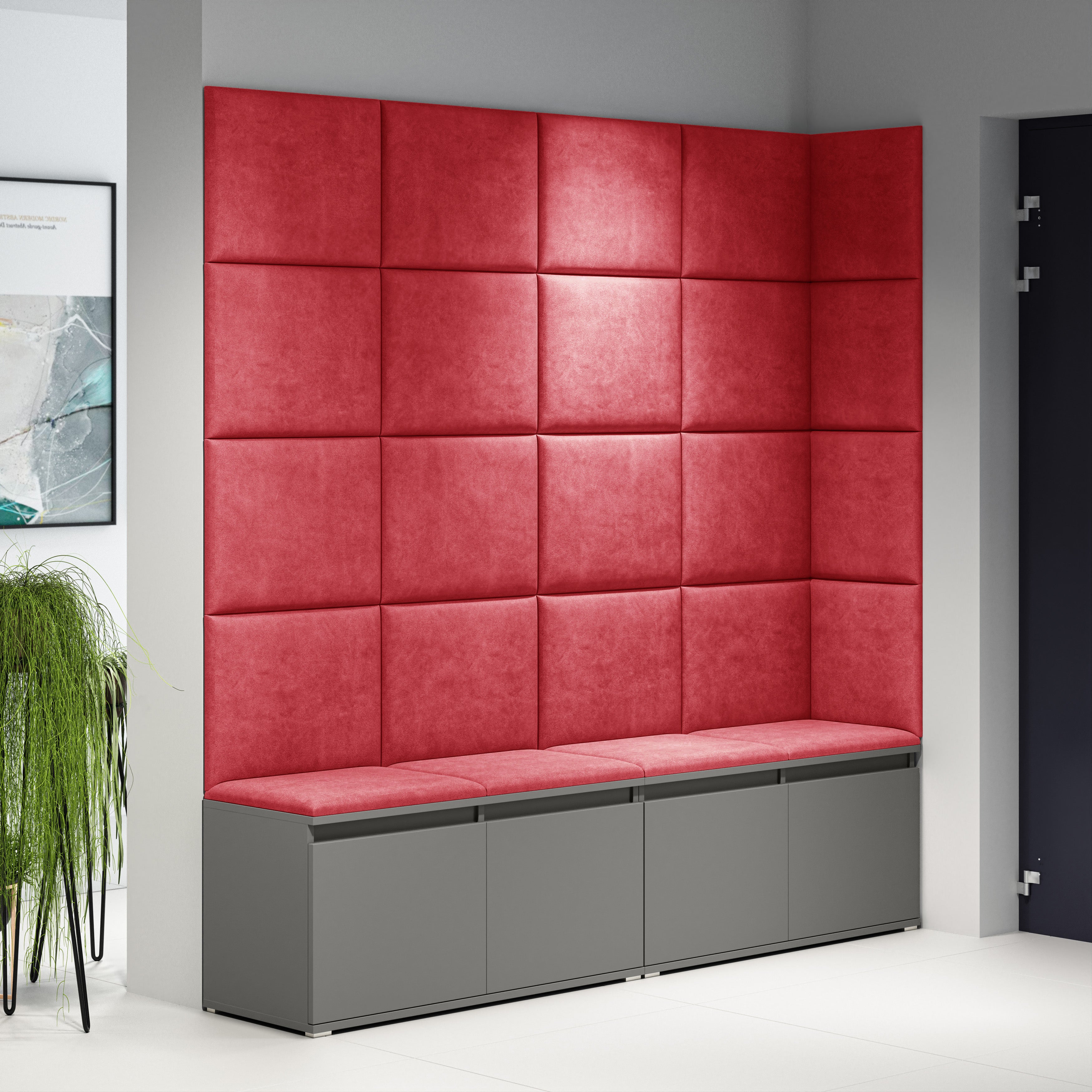 PK Emi 3 Hallway Wardrobe Graphite - Upholstered Panels in Various Colours