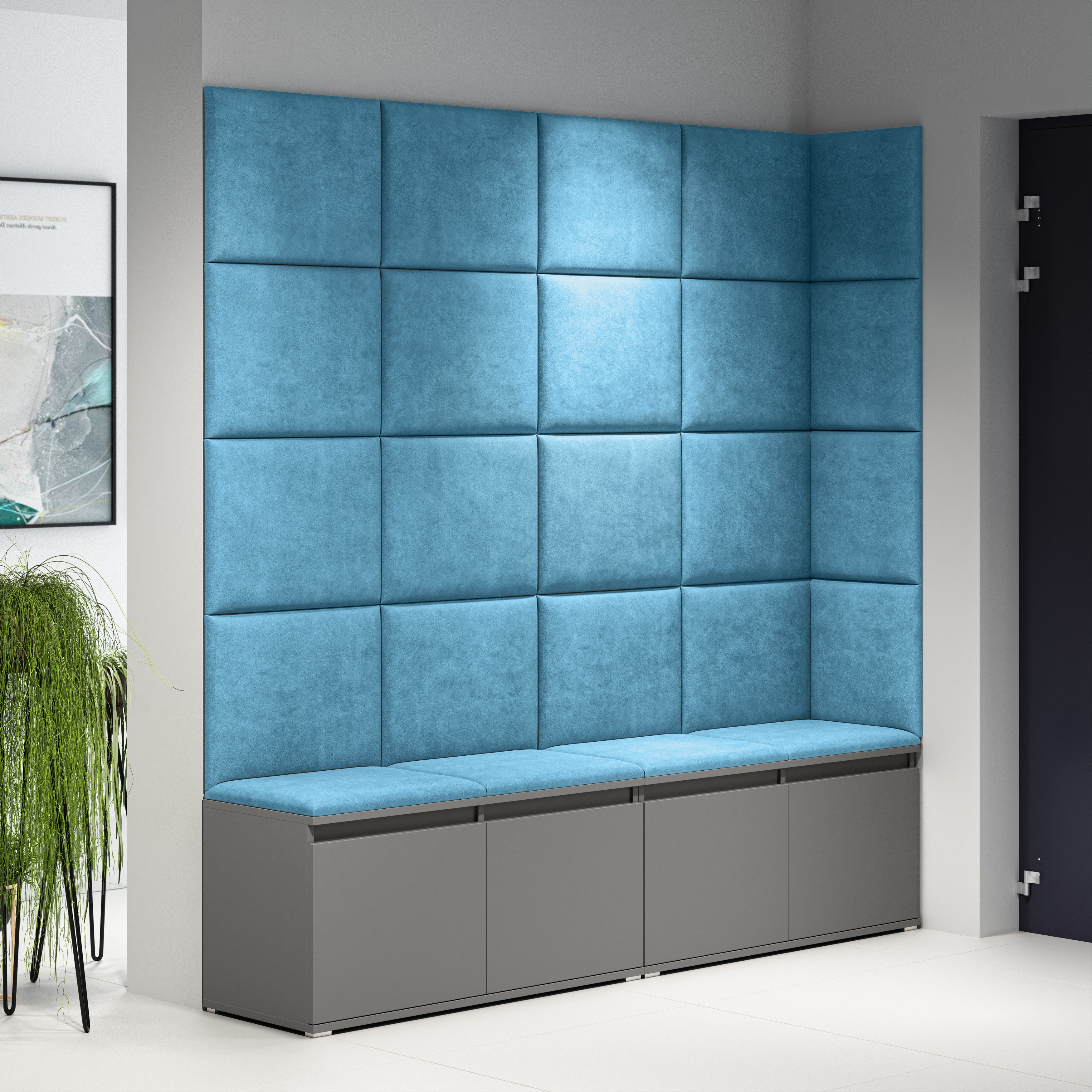 PK Emi 3 Hallway Wardrobe Graphite - Upholstered Panels in Various Colours