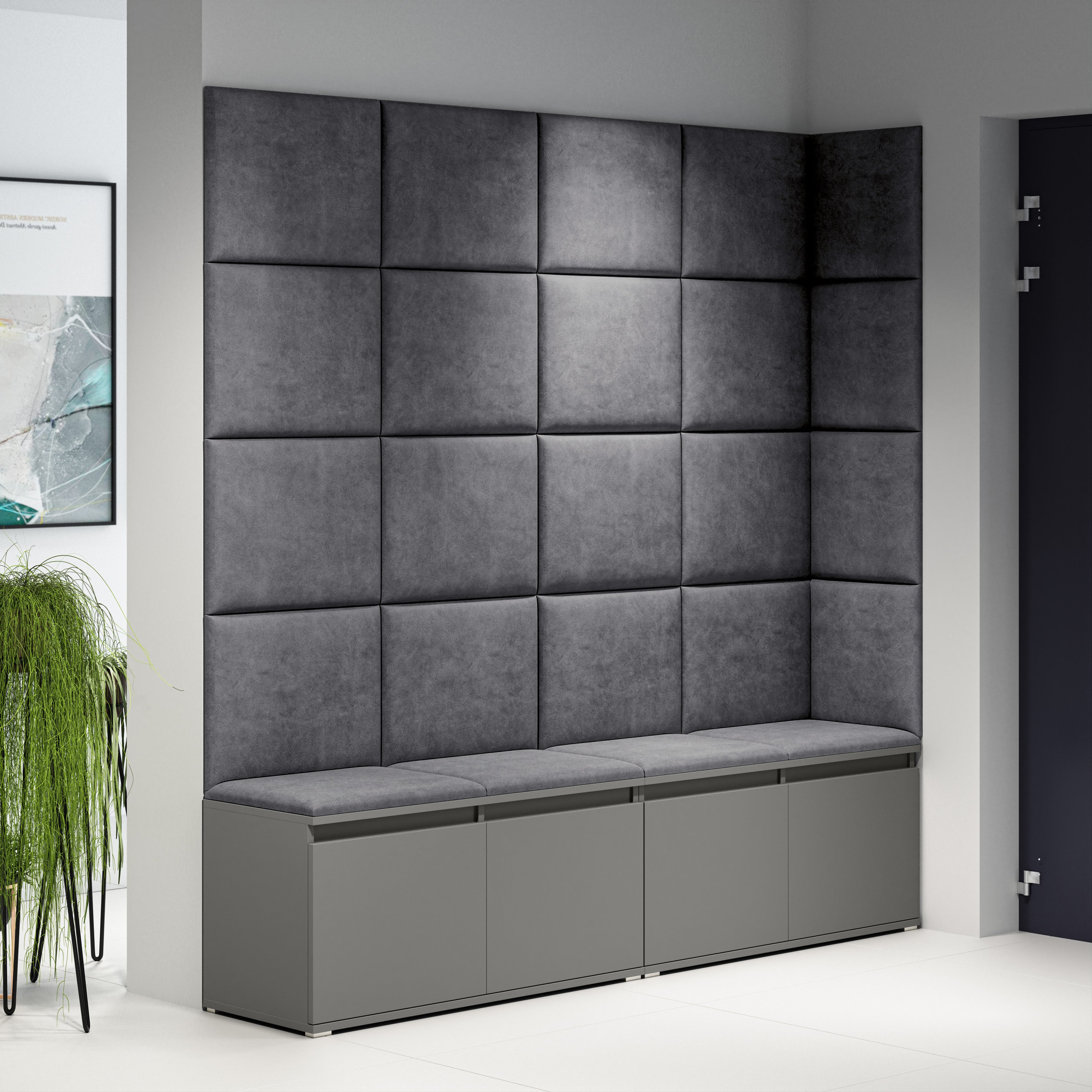 PK Emi 3 Hallway Wardrobe Graphite - Upholstered Panels in Various Colours