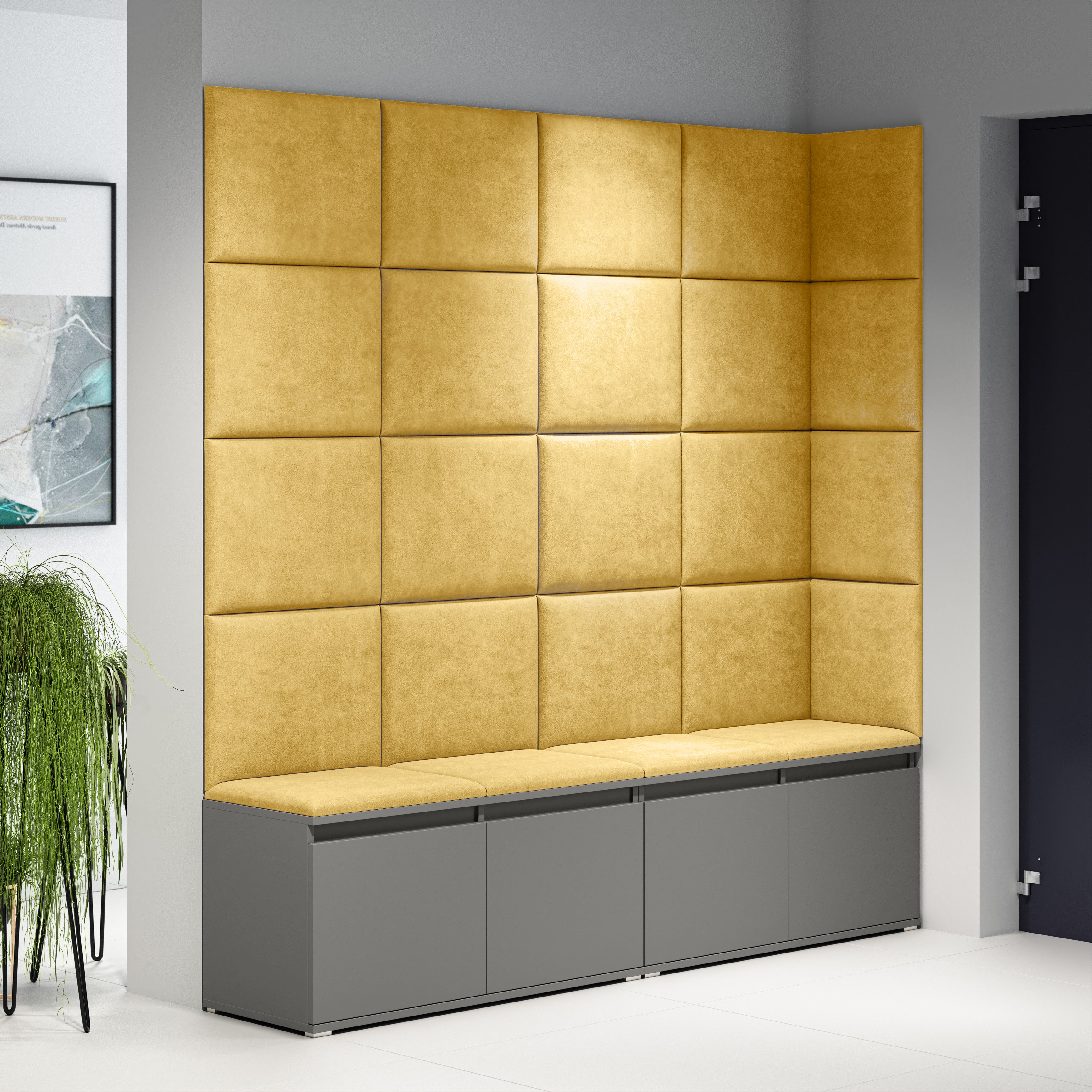PK Emi 3 Hallway Wardrobe Graphite - Upholstered Panels in Various Colours