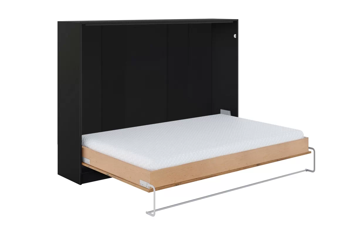 NE Murphy Bed Horizontal Black and Lancelot Oak 90,120 or 140 x 200 cm