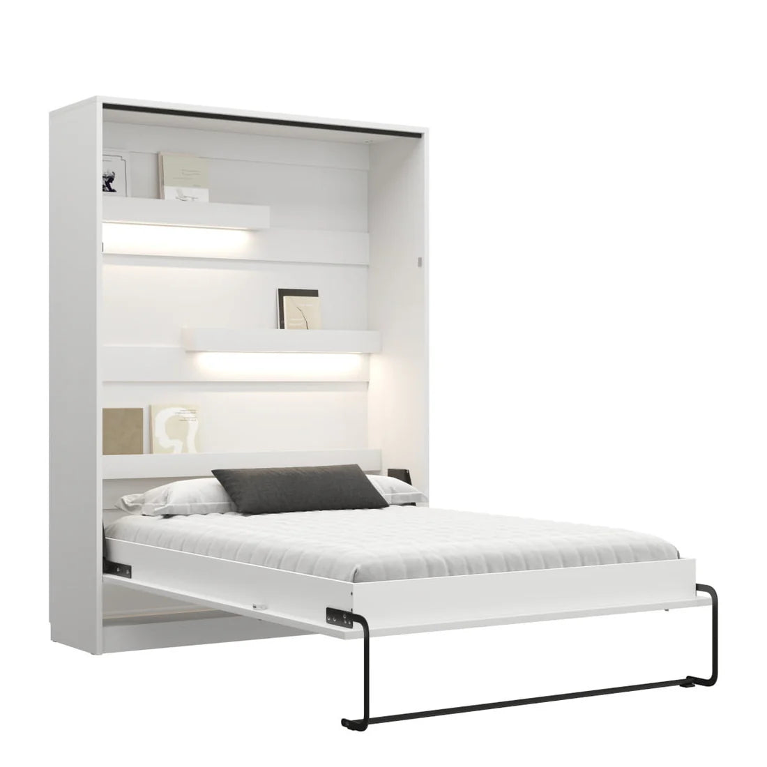Customizable Genius Murphy Bed with Sofa Set 160 x 200 cm White Matt and LED Lighting