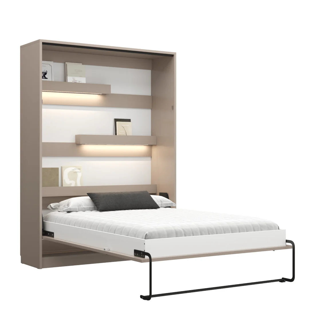 Genius Vertical Murphy Bed with Desk – with 120x200 cm Mattress, LED Lighting