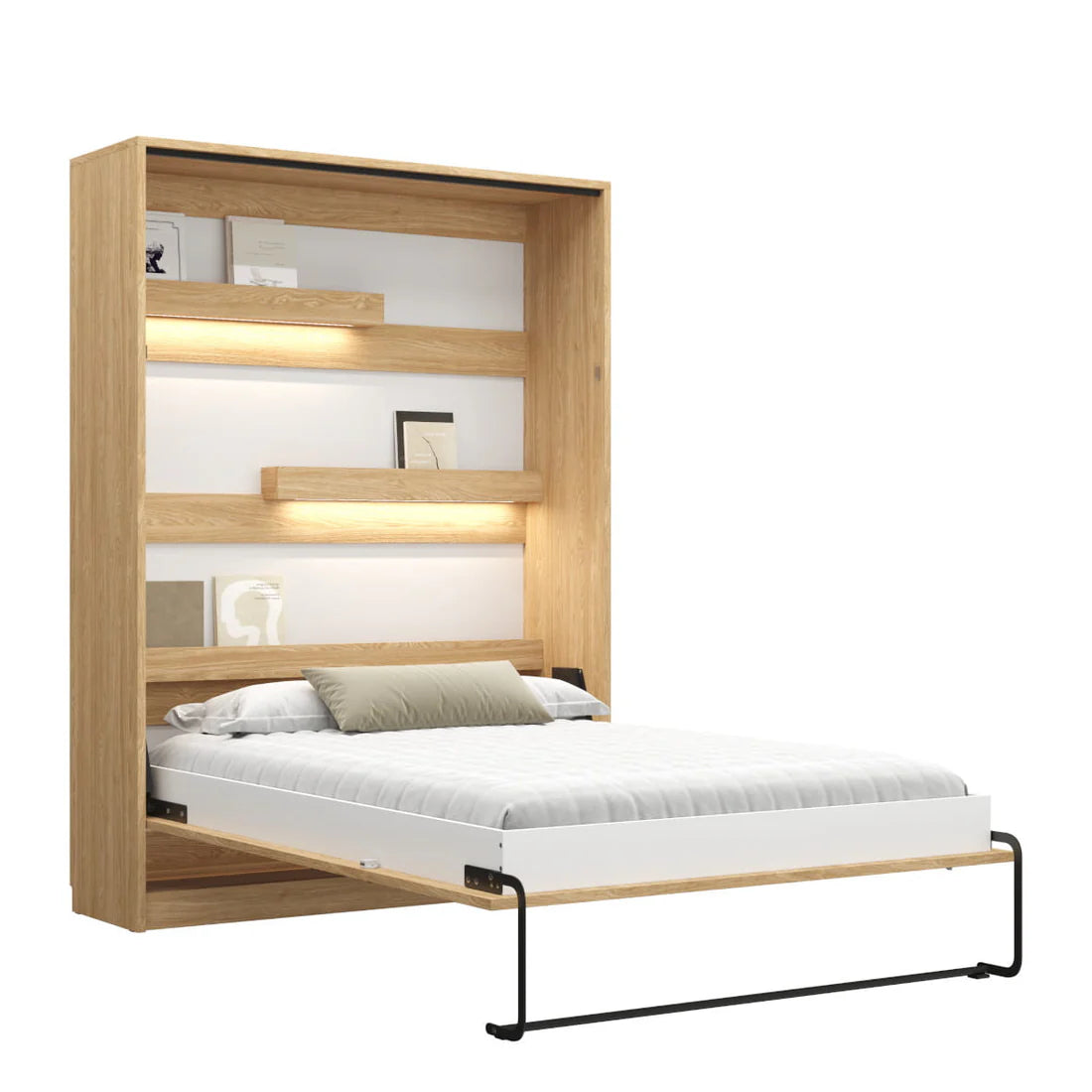 Customizable Genius Murphy Bed with Sofa Set 160 x 200 cm Olied Oak, LED Lighting