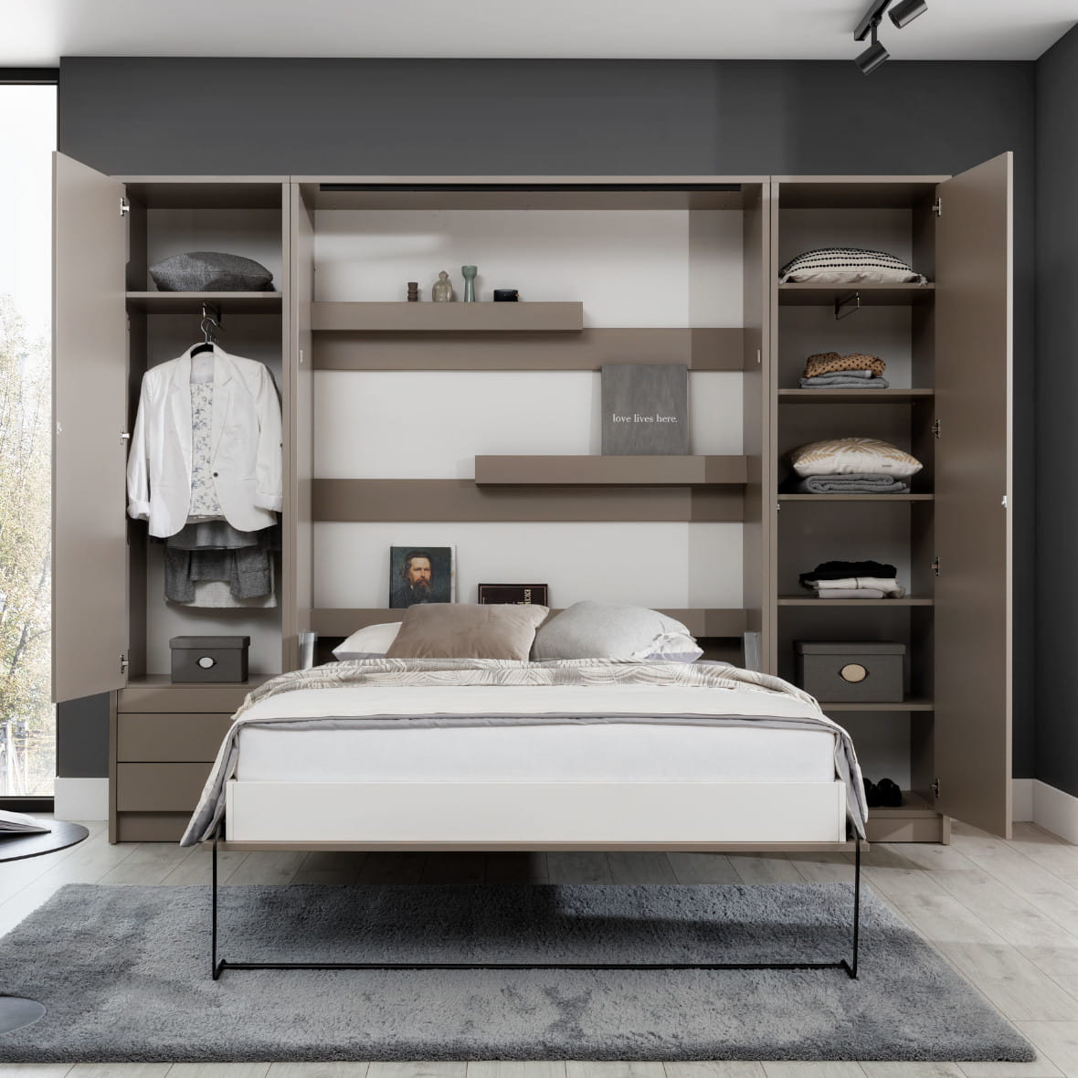 Genius Vertical Murphy Bed with Desk & Wardrobes – with 140 cm Mattress