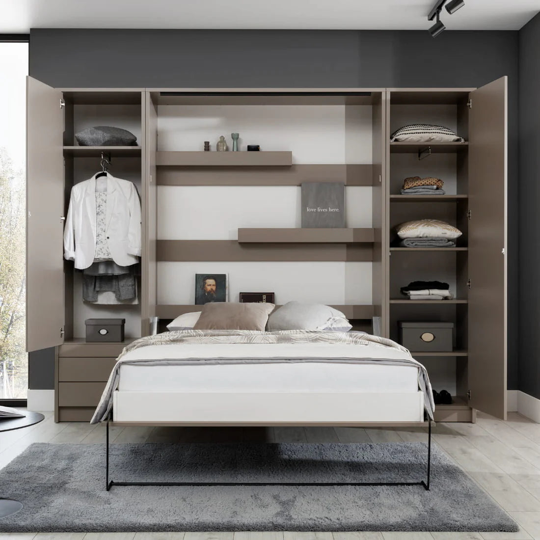 Customizable Genius Murphy Bed with Sofa Set 140 x 200 cm Congo, LED Lighting