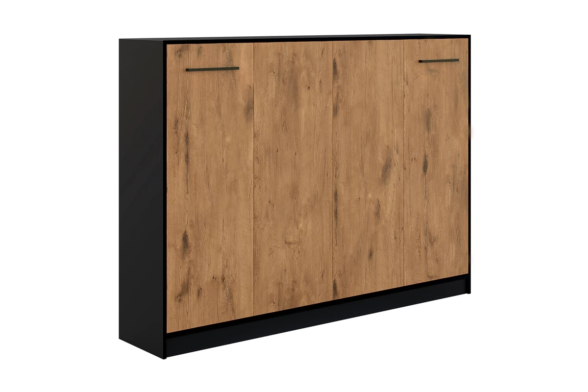 NE Murphy Bed Horizontal Black and Lancelot Oak 90,120 or 140 x 200 cm