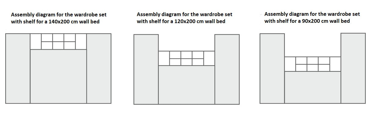 Customizable Murphy Bed BASIC Horizontal  Furniture Set Black and Lancelot Oak 90, 120, 140 x 200 cm