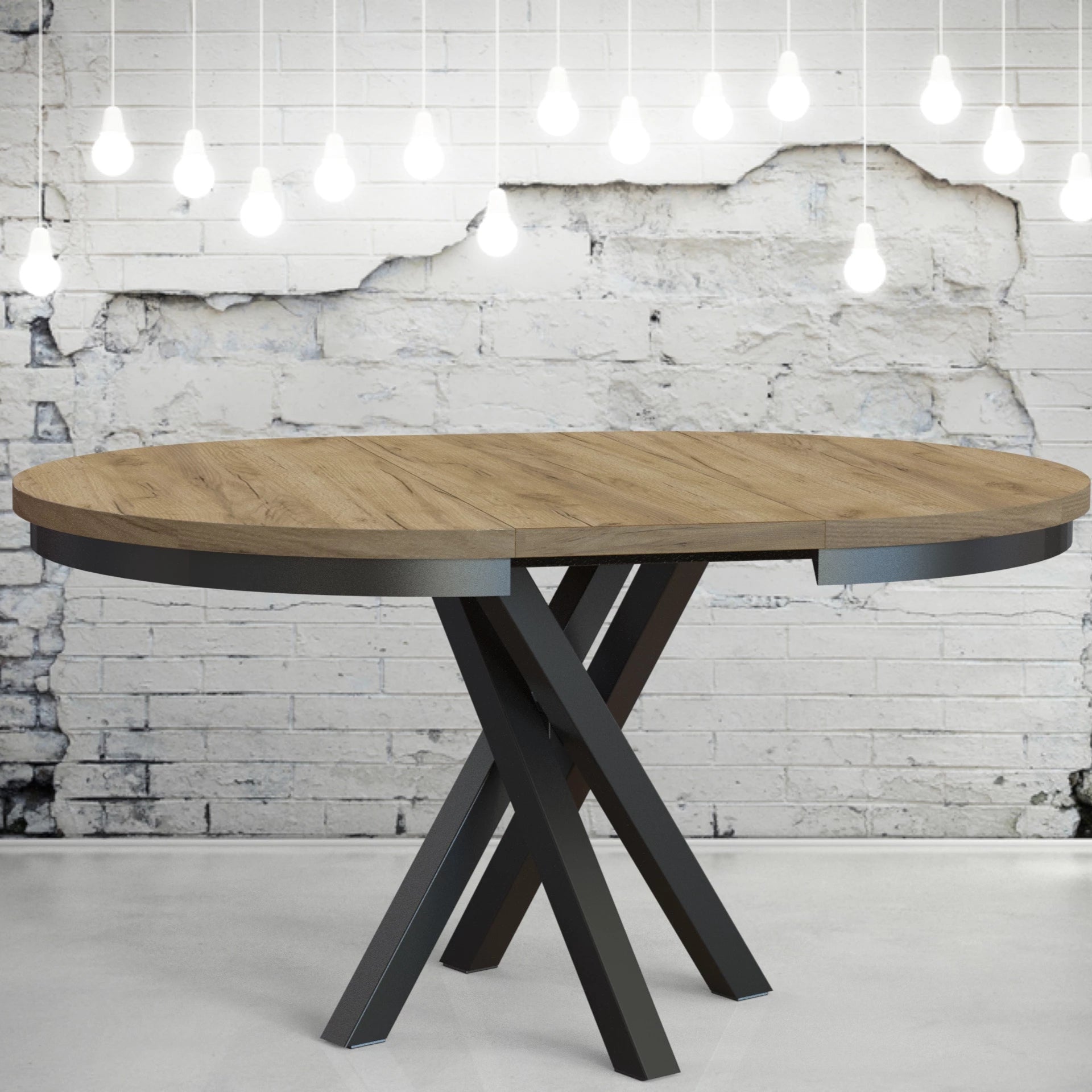 Round Extendable Dining Table Redpak Raven with Metal Ring (100/140) Hikora Oak