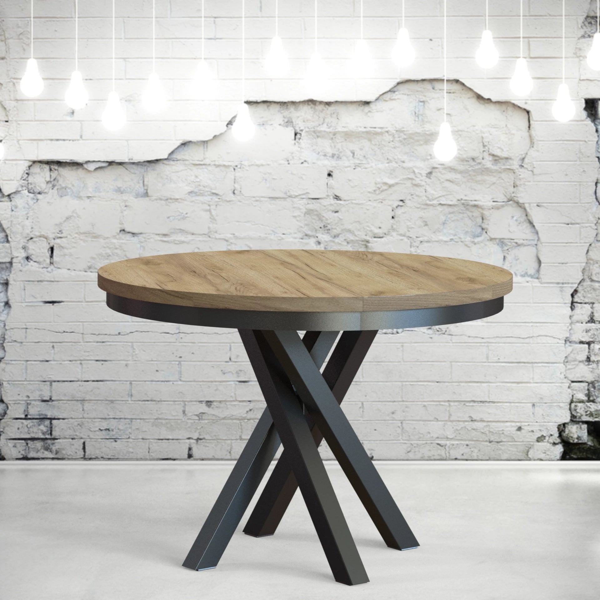 Round Extendable Dining Table Redpak Raven with Metal Ring (100/140) Hikora Oak