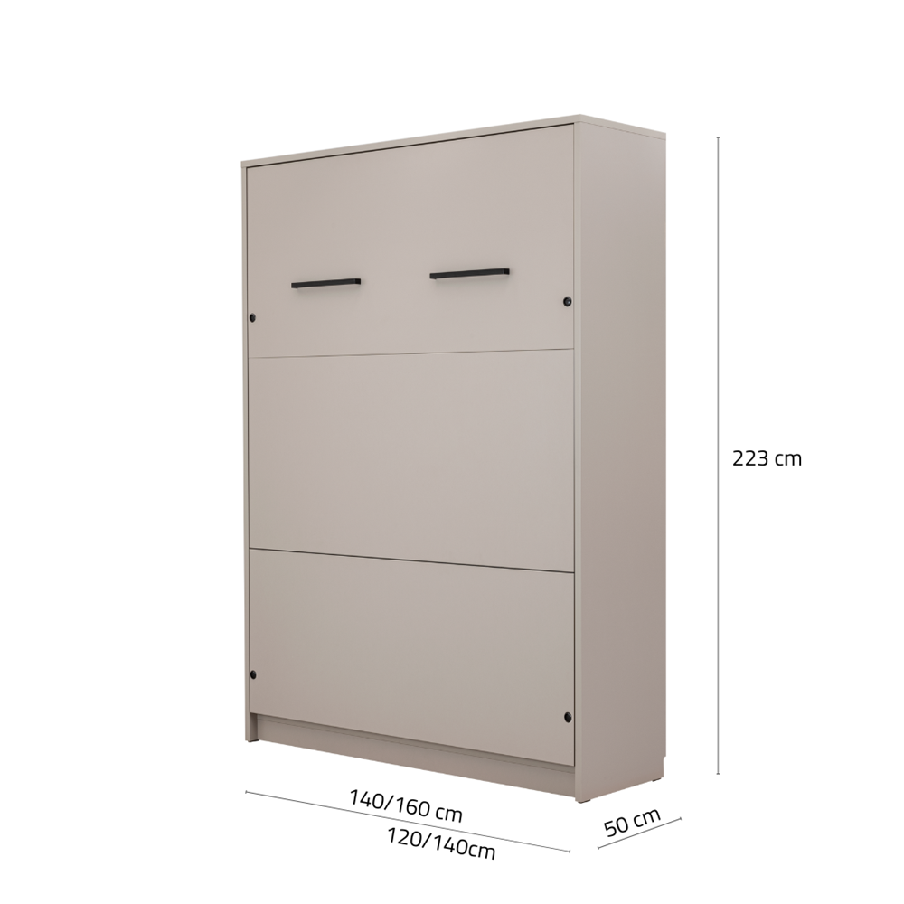 Genius Vertical Murphy Bed with Desk – with 120x200 cm Mattress, LED Lighting