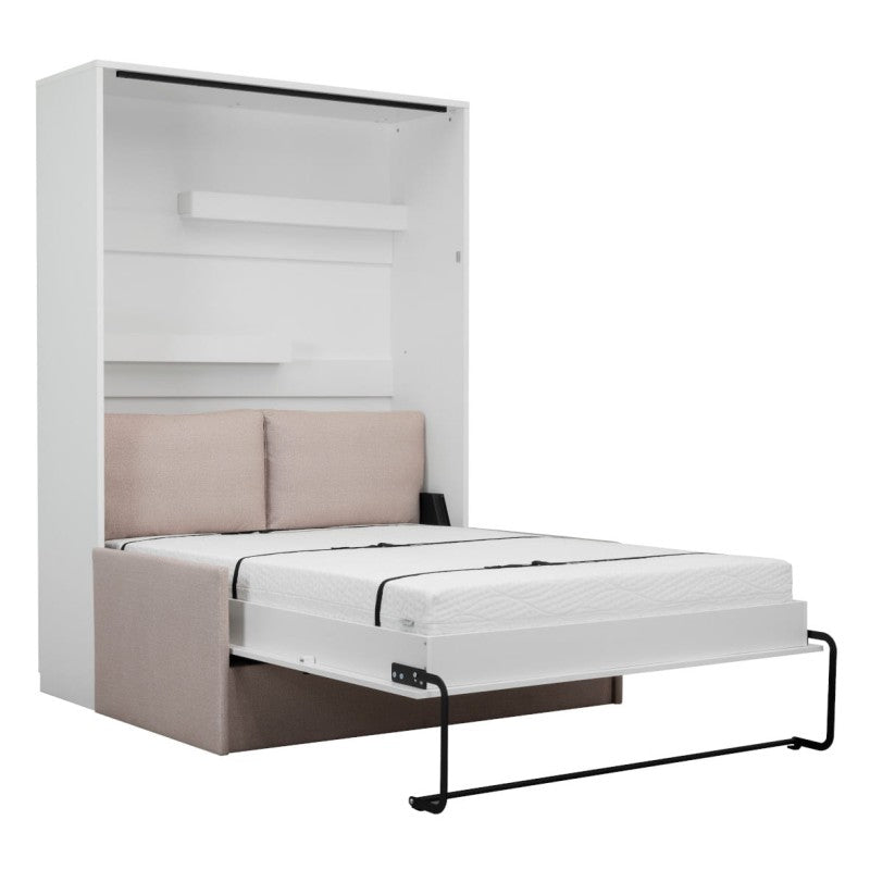Customizable Genius Murphy Bed with Sofa Set 140 x 200 cm White Gloss, LED Lighting