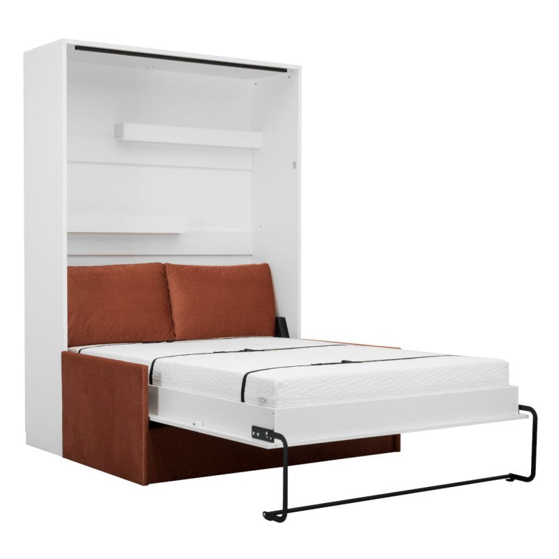 Customizable Genius Murphy Bed with Sofa Set 140 x 200 cm White Gloss, LED Lighting