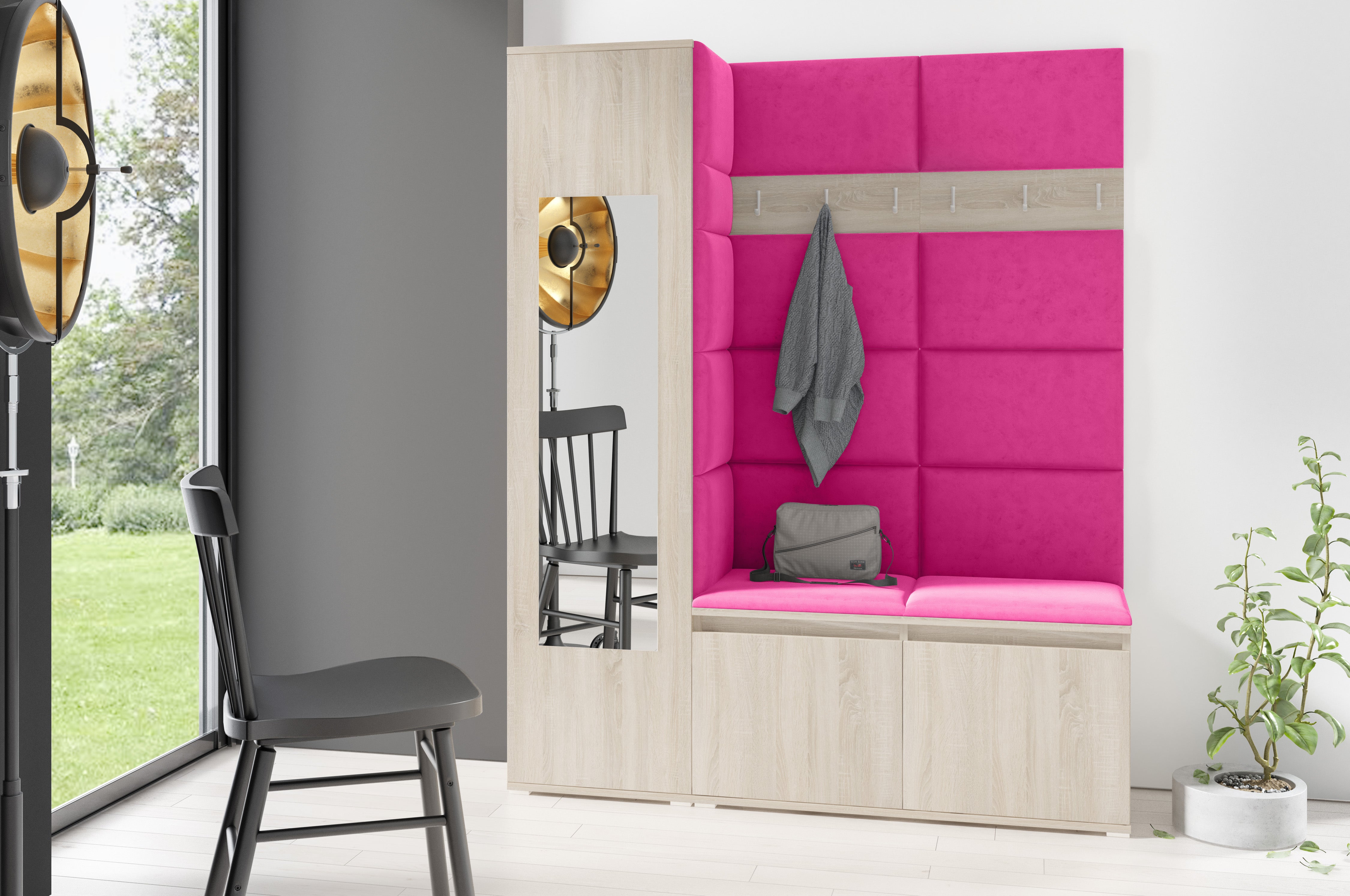 PK Emi 14 Hallway Wardrobe Sonoma - Upholstered Panels in Various Colours