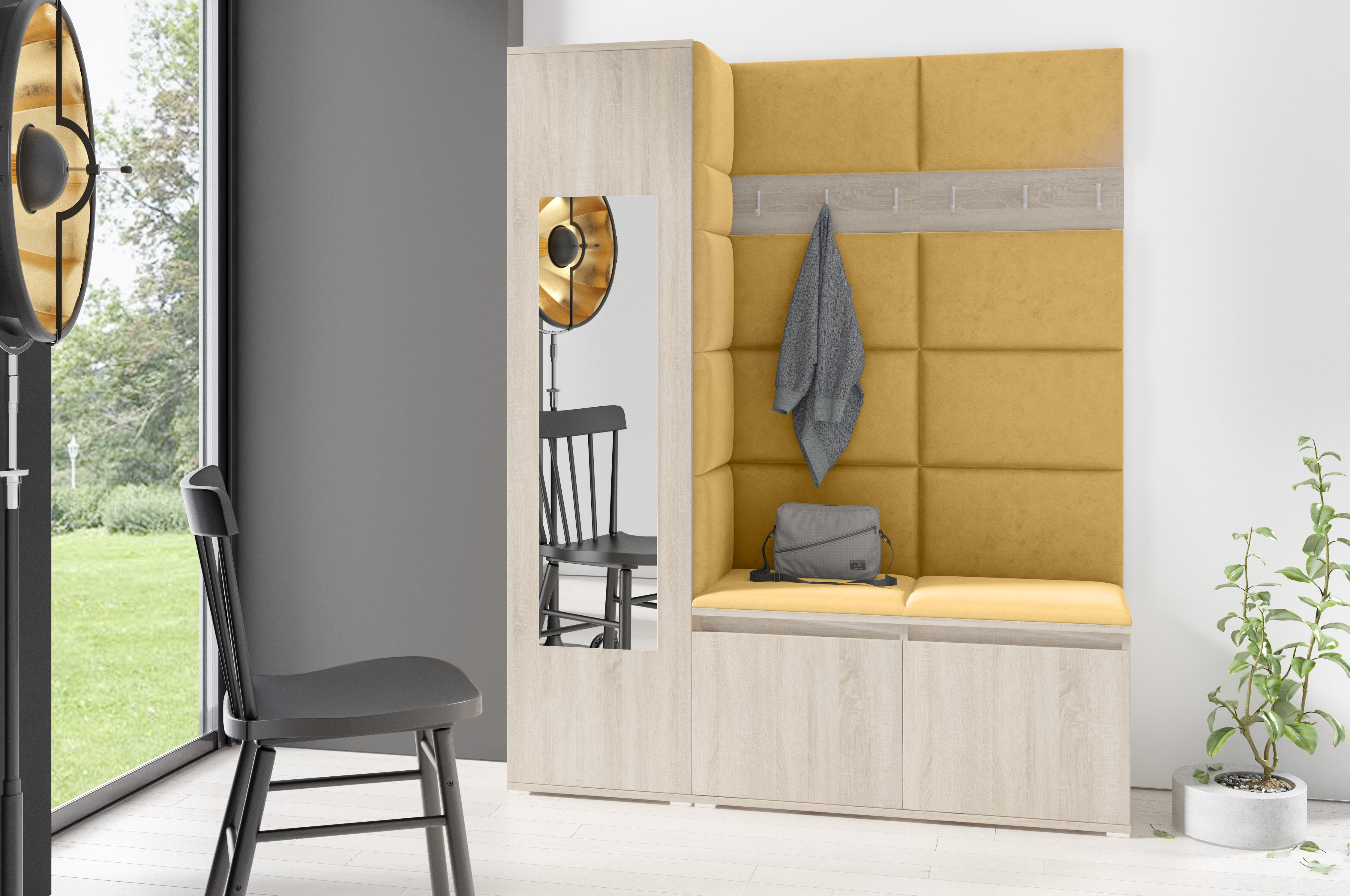 PK Emi 14 Hallway Wardrobe Sonoma - Upholstered Panels in Various Colours
