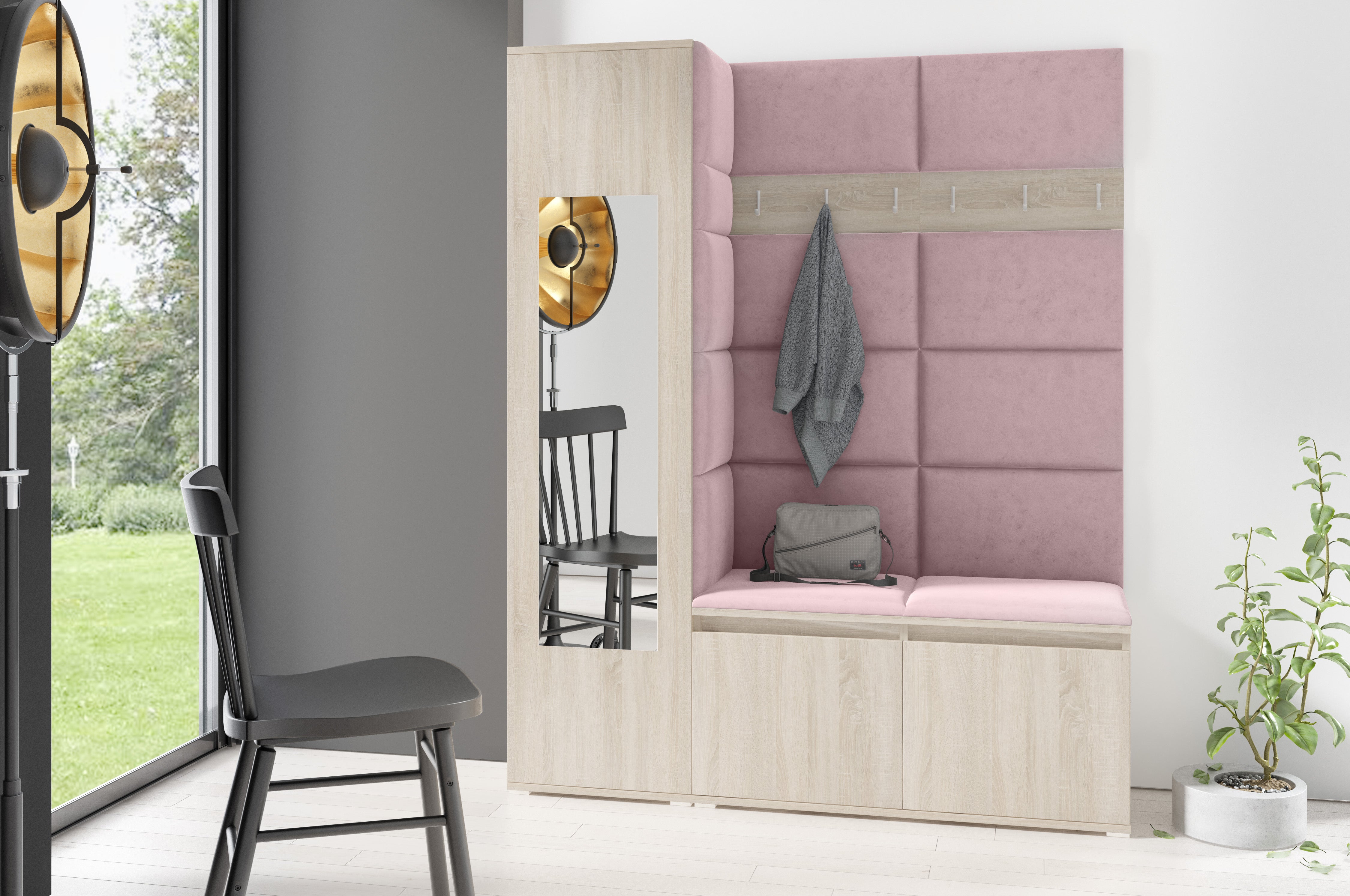 PK Emi 14 Hallway Wardrobe Sonoma - Upholstered Panels in Various Colours