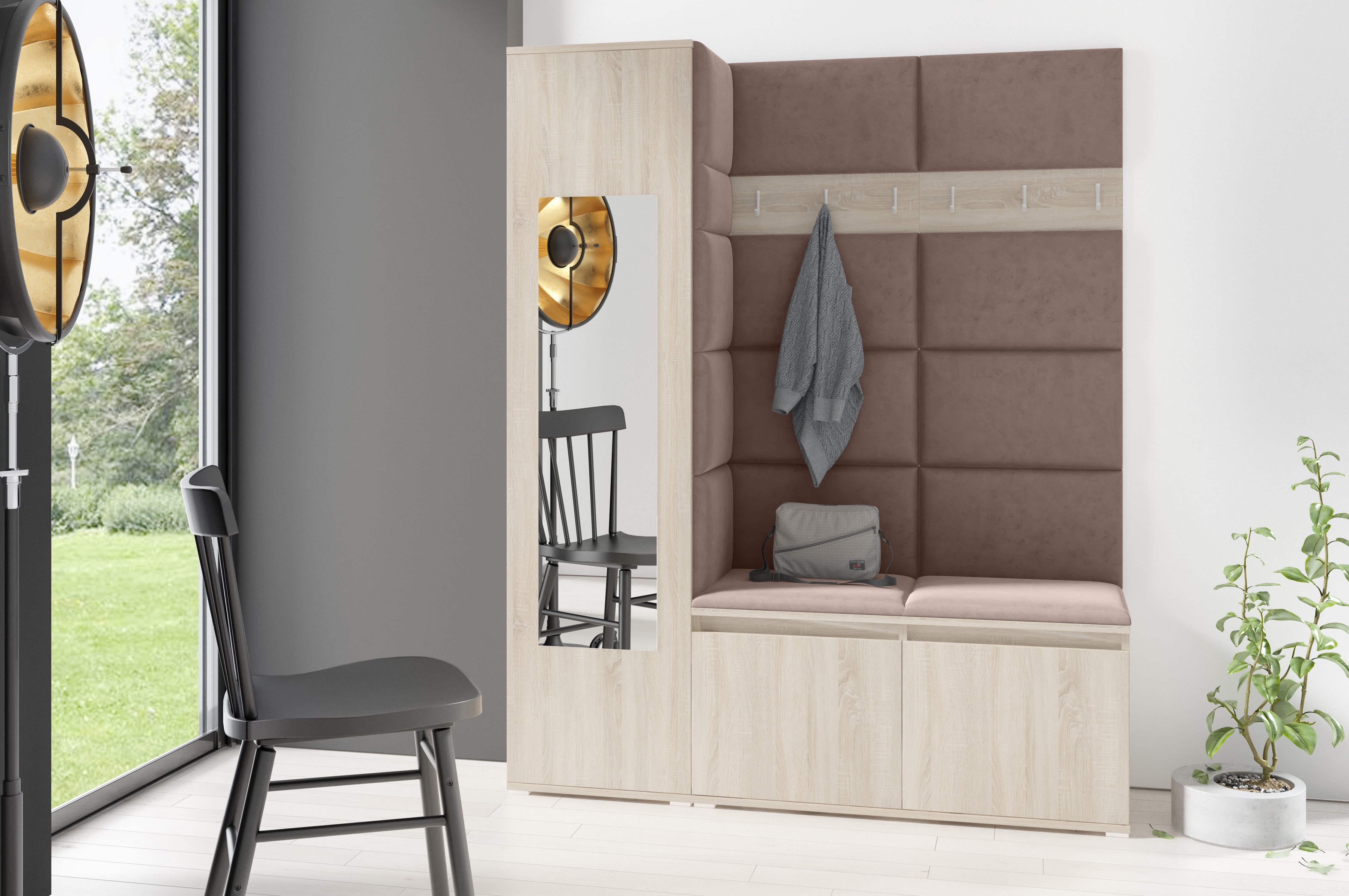 PK Emi 14 Hallway Wardrobe Sonoma - Upholstered Panels in Various Colours