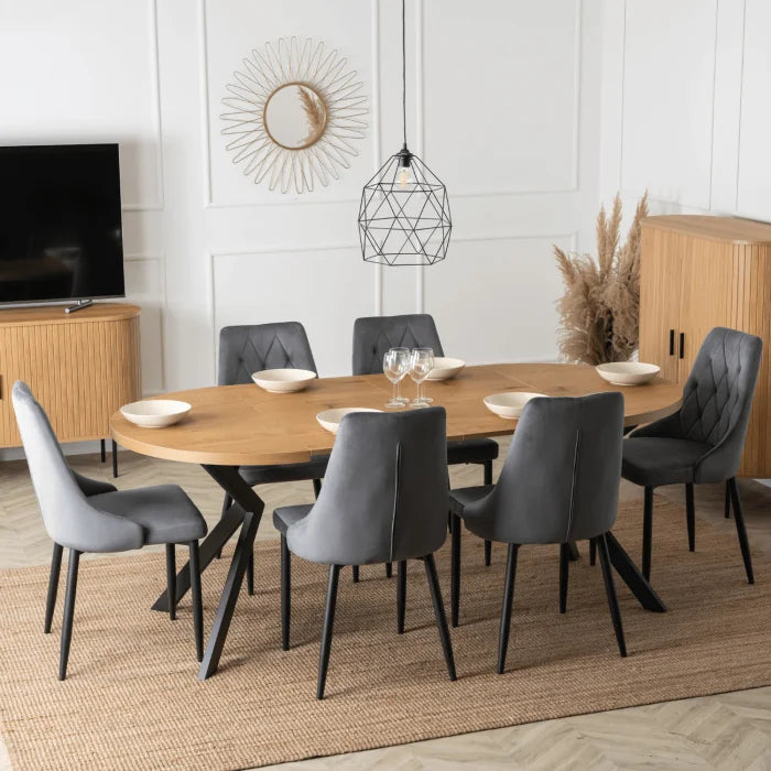 Elite LUKAS Round Extendable Dining Table 100–250 cm Golden Oak Modern Loft