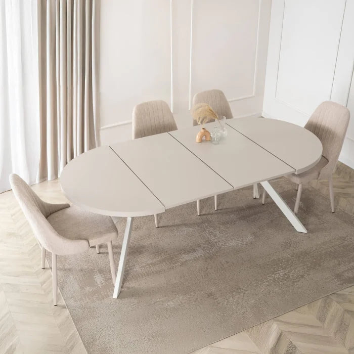 Elite LUKAS Round Extendable Dining Table 100–250 cm Cashmere/White Modern