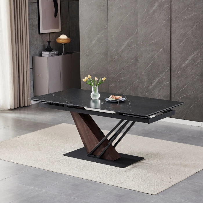 Elite REX 2 Extendable Rectangular Dining Table 180–240 cm Ceramic Black Marble/Walnut Modern Loft