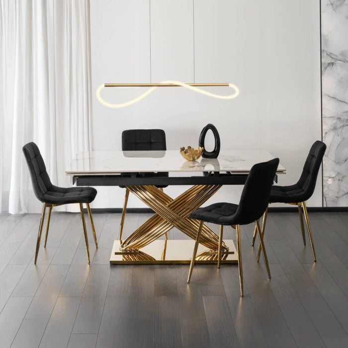 Elite IBIZA 160-240 cm Dining Table IBIZA 160–240 cm White Marble/Gold, Modern Loft