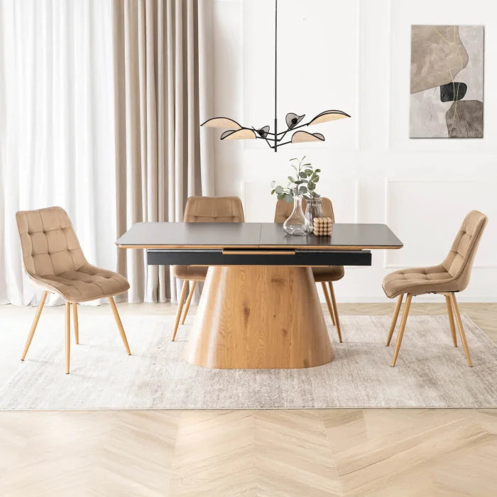 Elite LISBON Extendable Rectangular Dining Table 160–200 cm Ceramic Black/Oak Modern