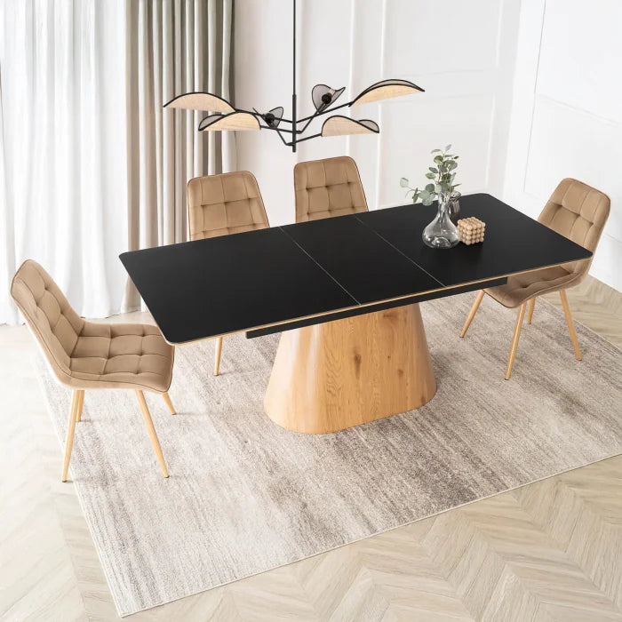 Elite LISBON Extendable Rectangular Dining Table 160–200 cm Ceramic Black/Oak Modern