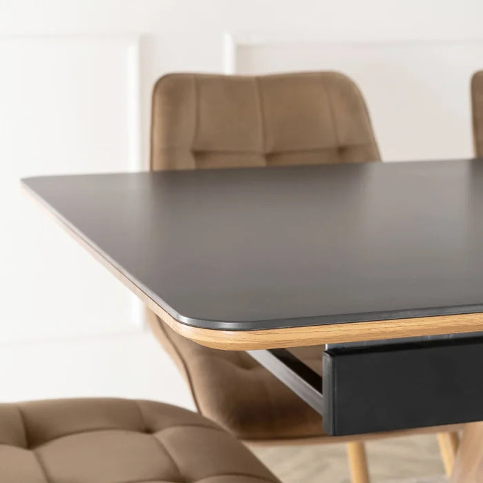 Elite LISBON Extendable Rectangular Dining Table 160–200 cm Ceramic Black/Oak Modern