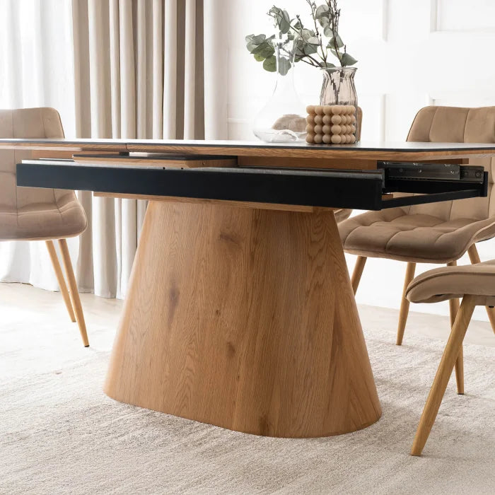 Elite LISBON Extendable Rectangular Dining Table 160–200 cm Ceramic Black/Oak Modern
