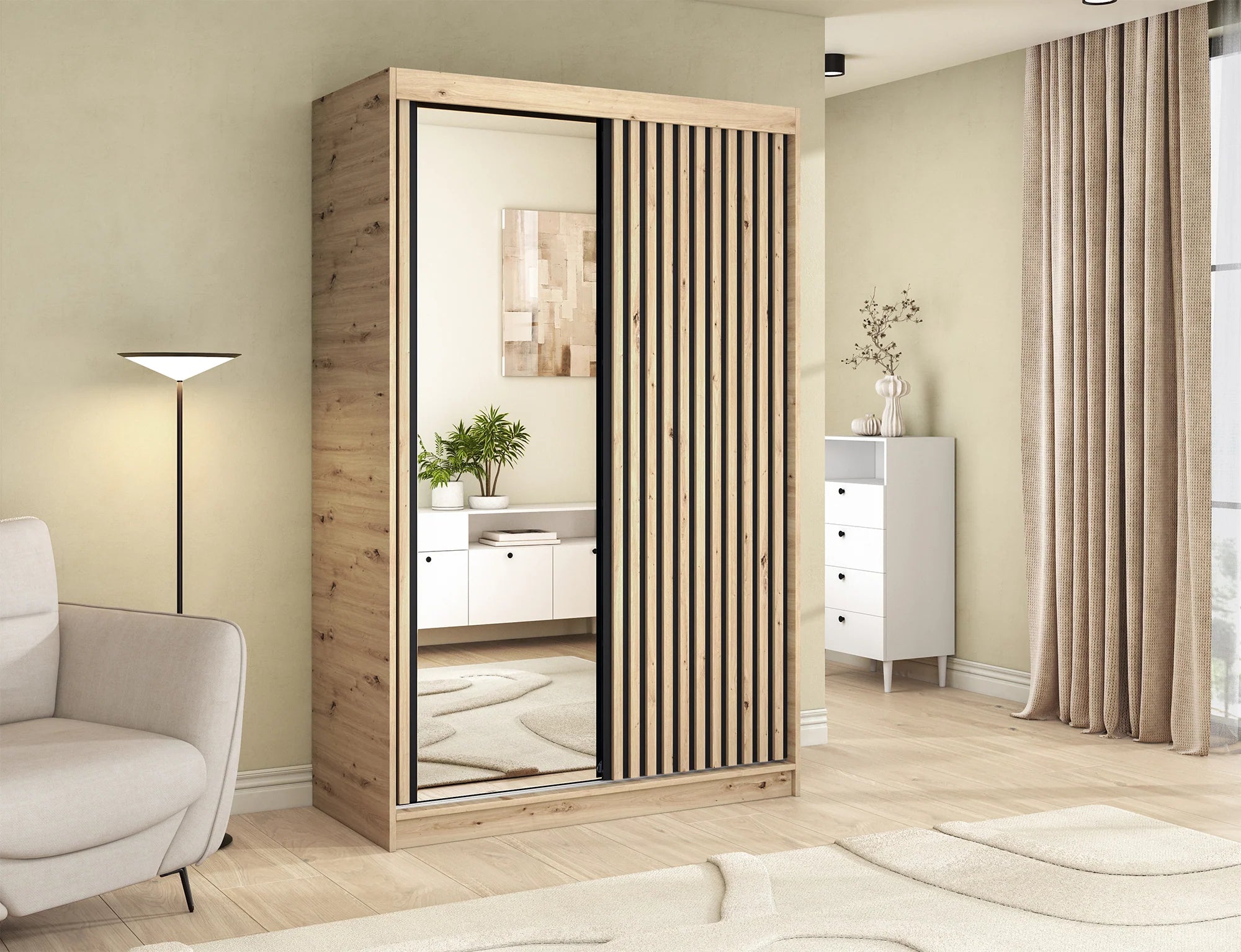 Eltap Emerio II 2D Sliding Wardrobe – Aristan Oak 120 cm with Mirror