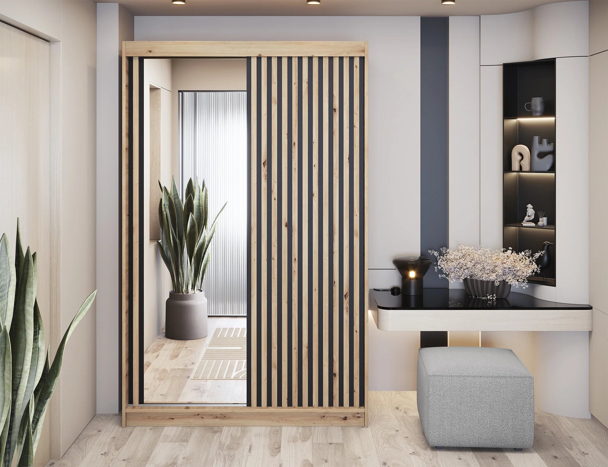 Eltap Emerio II 2D Sliding Wardrobe – Aristan Oak 120 cm with Mirror