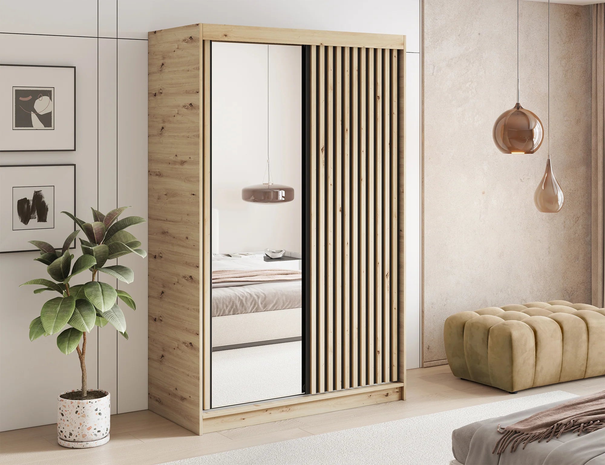 Eltap Emerio II 2D Sliding Wardrobe – Aristan Oak 120 cm with Mirror