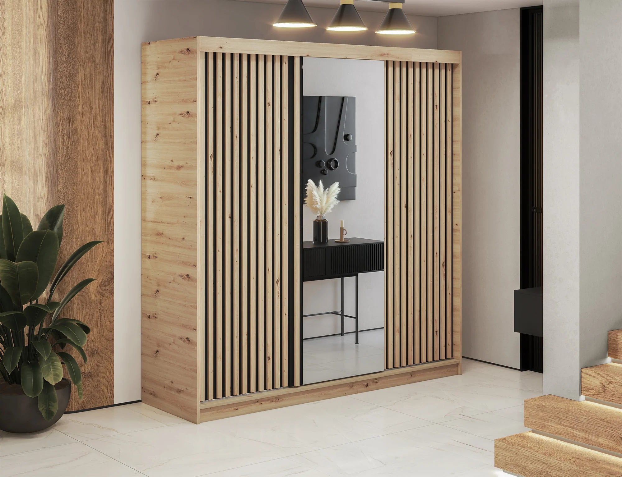Eltap Emerio III 3D Sliding Wardrobe – Aristan Oak 180 cm with Mirrror