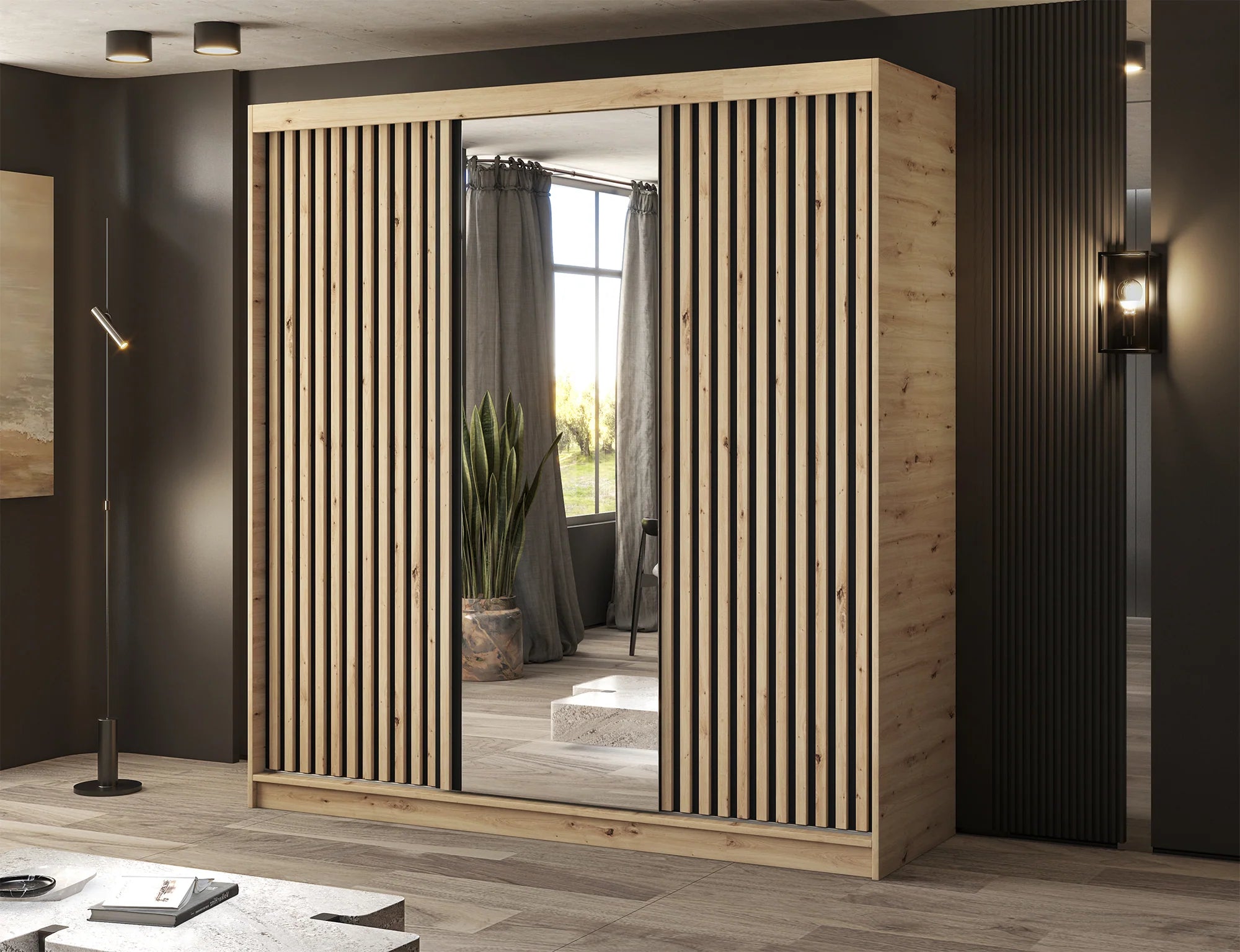 Eltap Emerio III 3D Sliding Wardrobe – Aristan Oak 180 cm with Mirrror