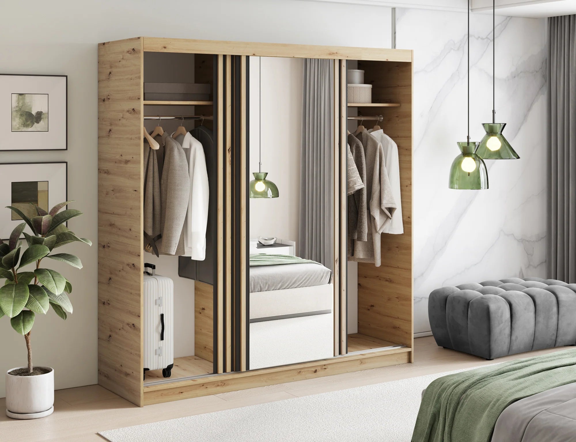 Eltap Emerio III 3D Sliding Wardrobe – Aristan Oak 180 cm with Mirrror